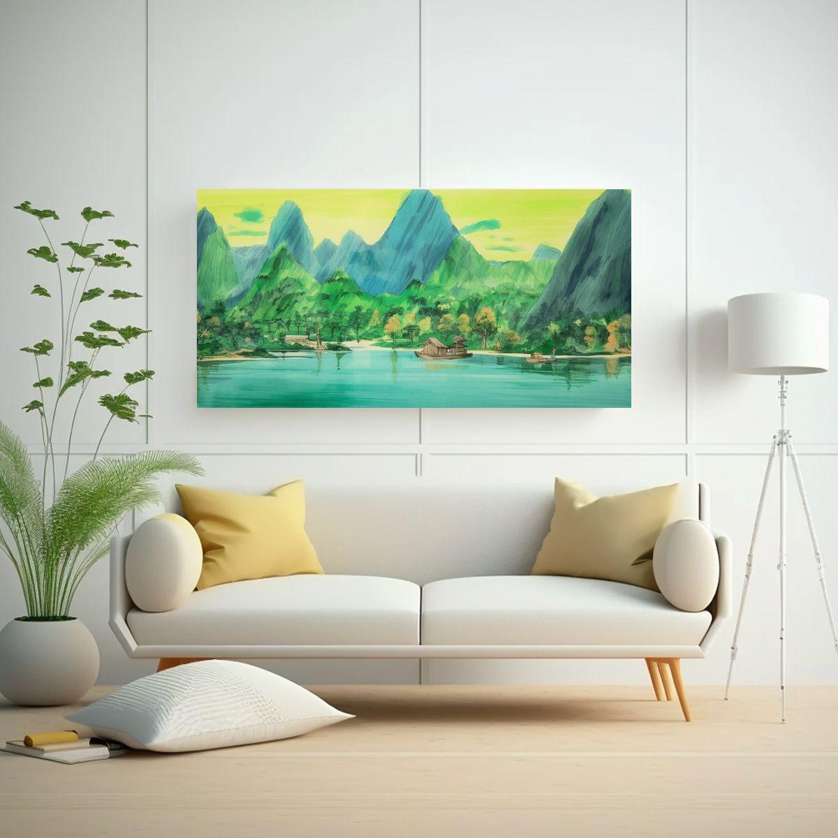 Cuadro Paisaje Montañas Tela: Composición 160x80cm-2