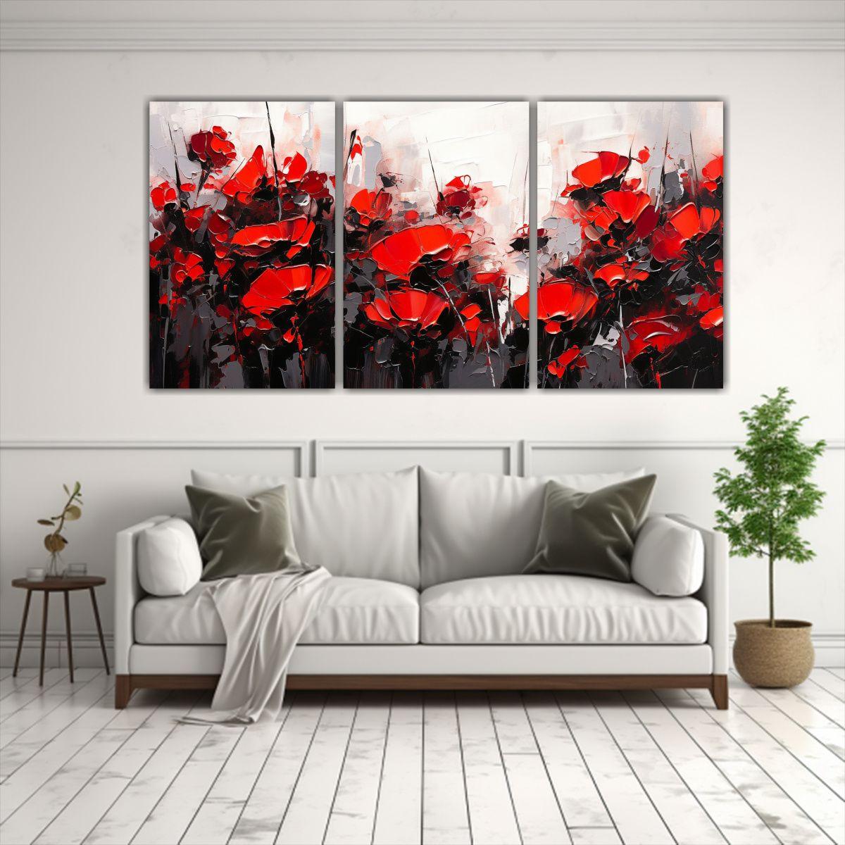 Pintura Floral En Lienzo En Colores Rojo Y Negro 240x120 Cm-2