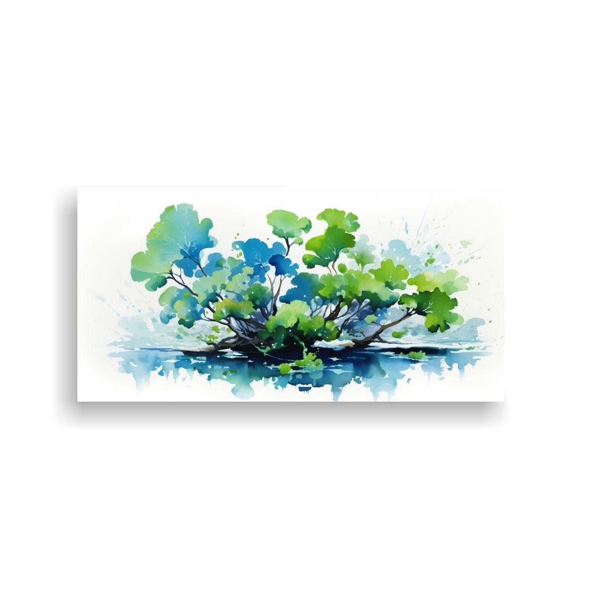 Pintura Abstracta De Ginkgo Biloba Verde Y Azul 80x40cm-0