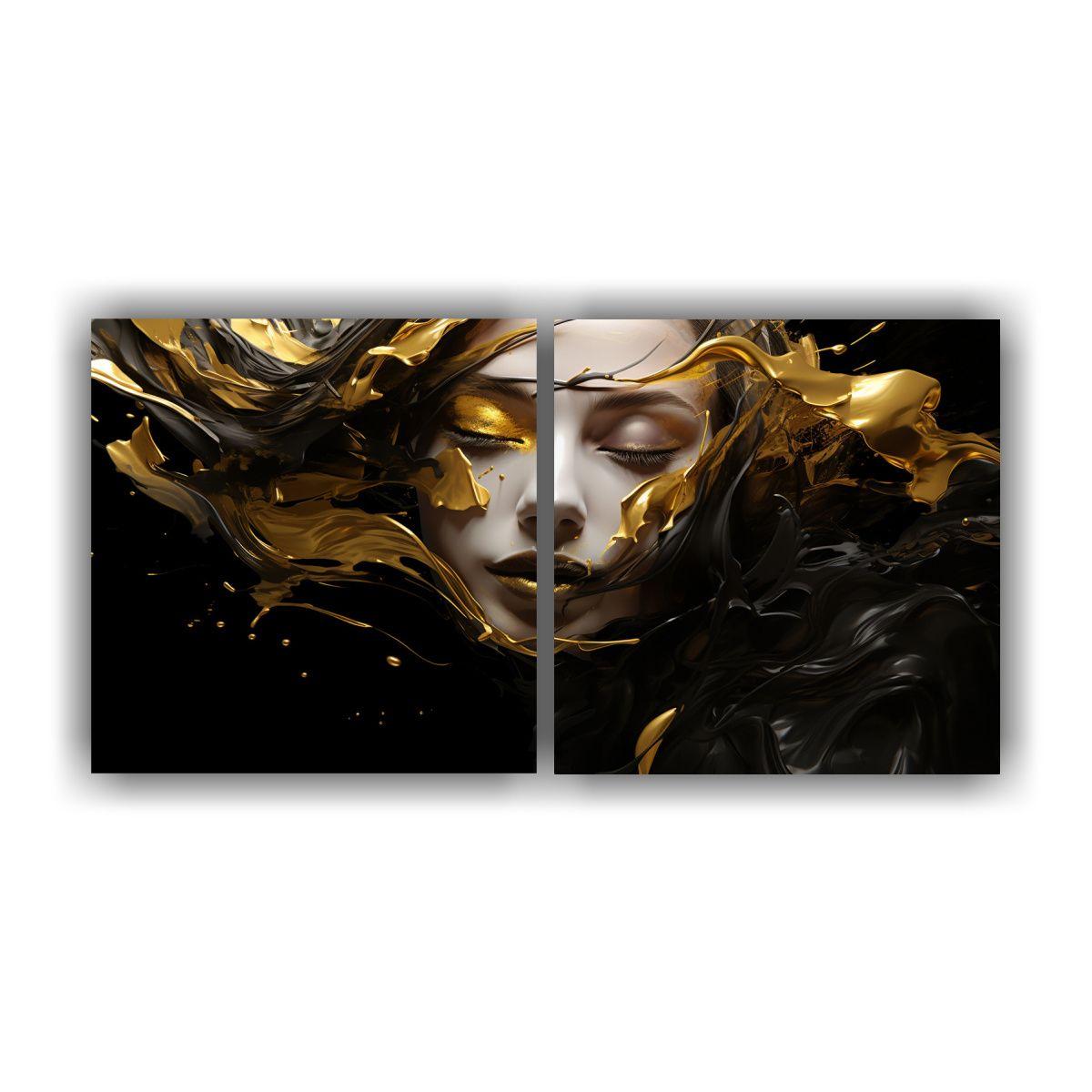 Cuadros Luminosidad Digital Estilo Dorado Y Negro 40x20 Cm-0
