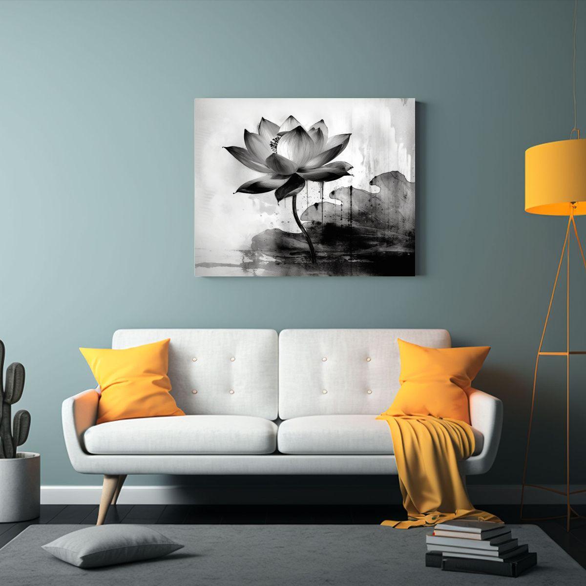 Pintura Composición Mural Efecto Tinta De Loto 120x80cm-2