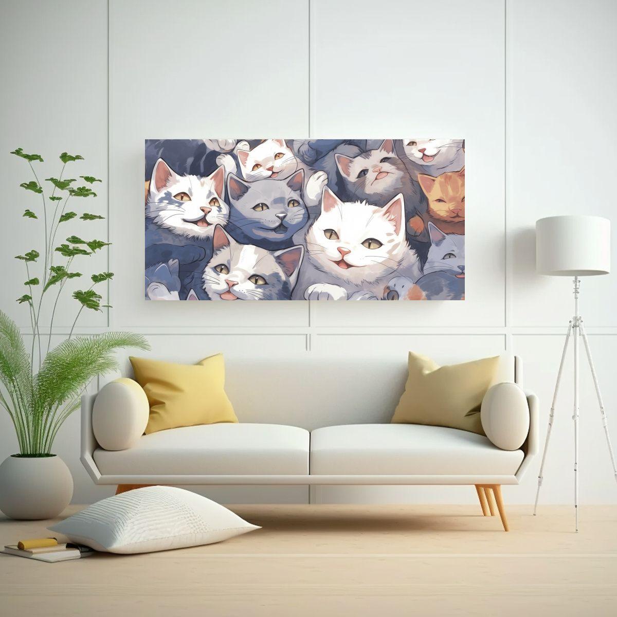 Pintura Decorativa Vintage Con Múltiples Gatos 120x60 Cm-2