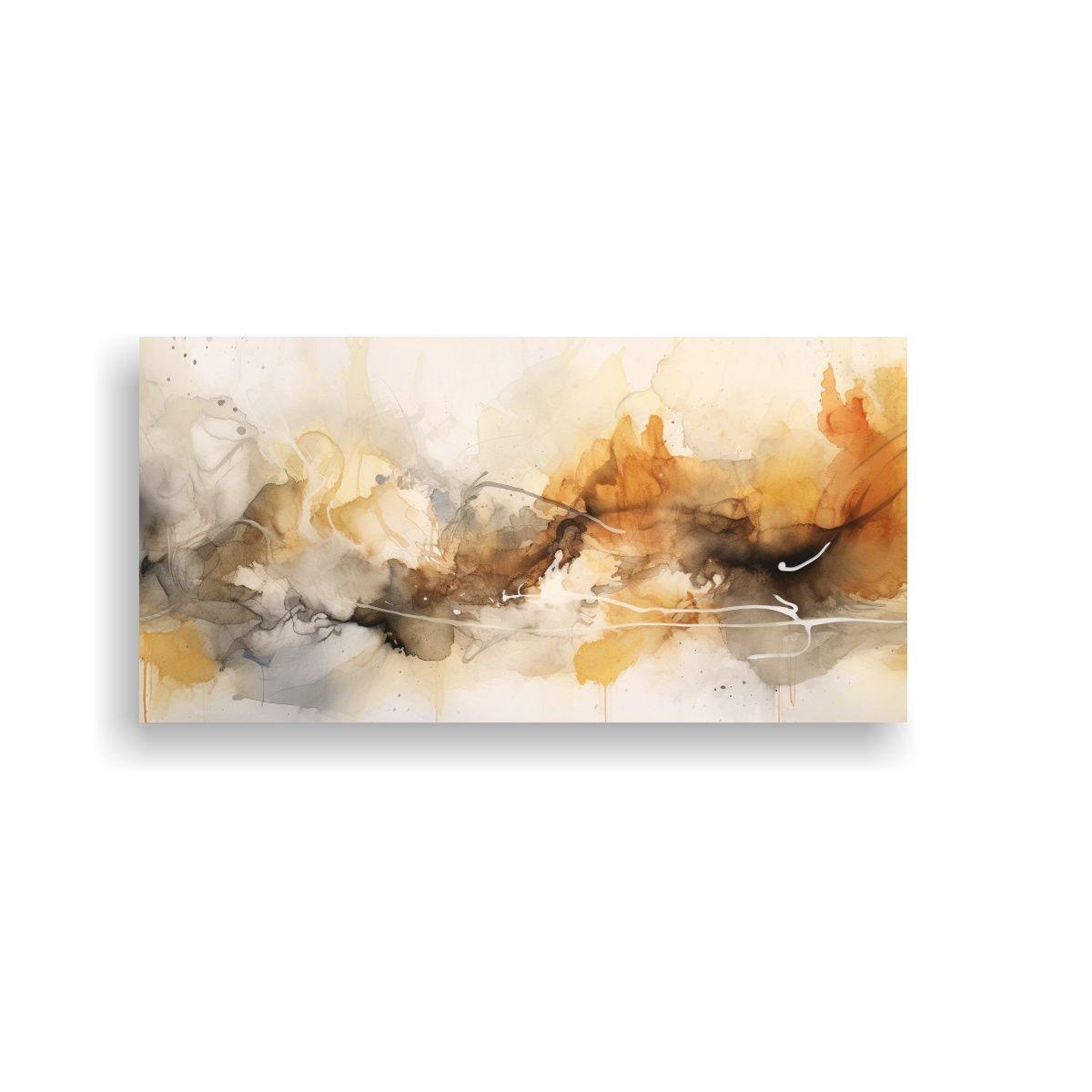 Cuadro Acuarela Moderna Abstracta Beige Y Blanco, 120x60cm-0