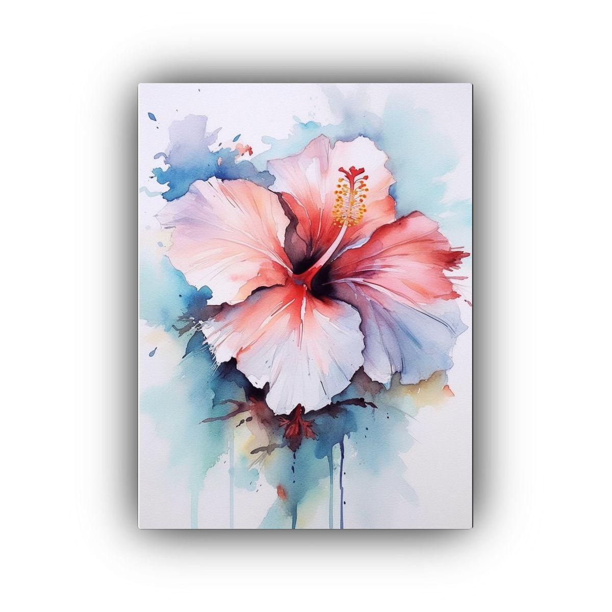 Cuadro Floral Acuarela De Hibiscos Obra Maestra 80x120cm-0