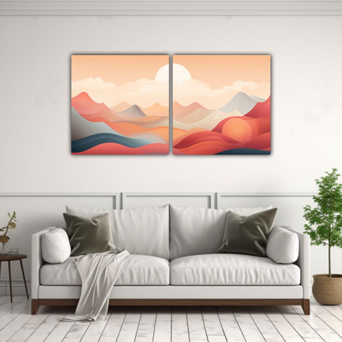 Conjunto De 2 Telas En Bastidor De Composición 140x70 Cm-2