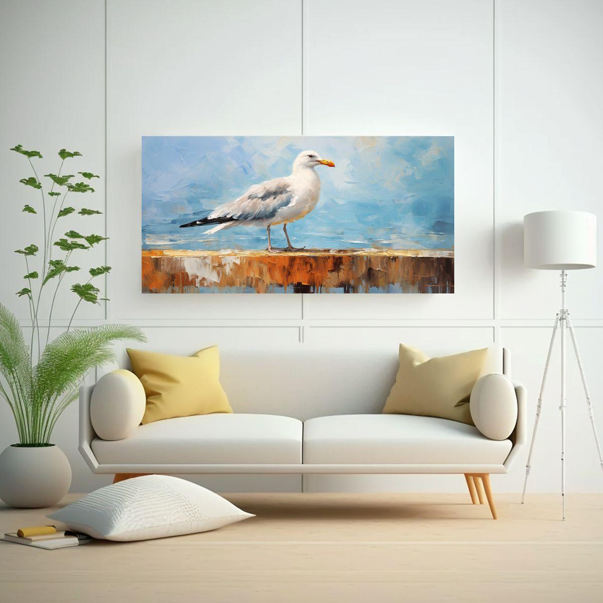 Pintura Al Estilo óleo De Una Gaviota Con Especta 80x40cm-2