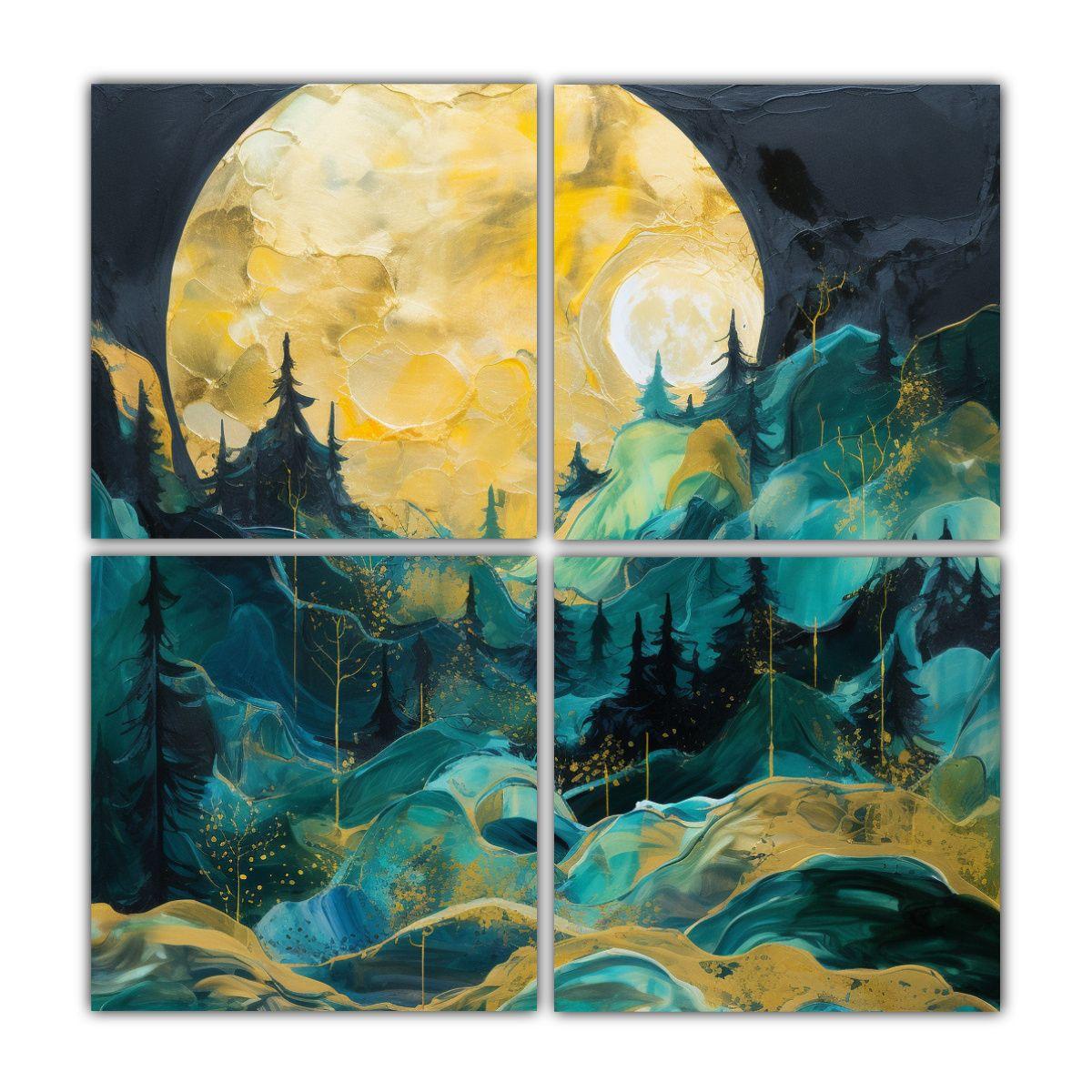 Cuatro Composición Calidos Modernidad: Paisaje 120x120 Cm-0