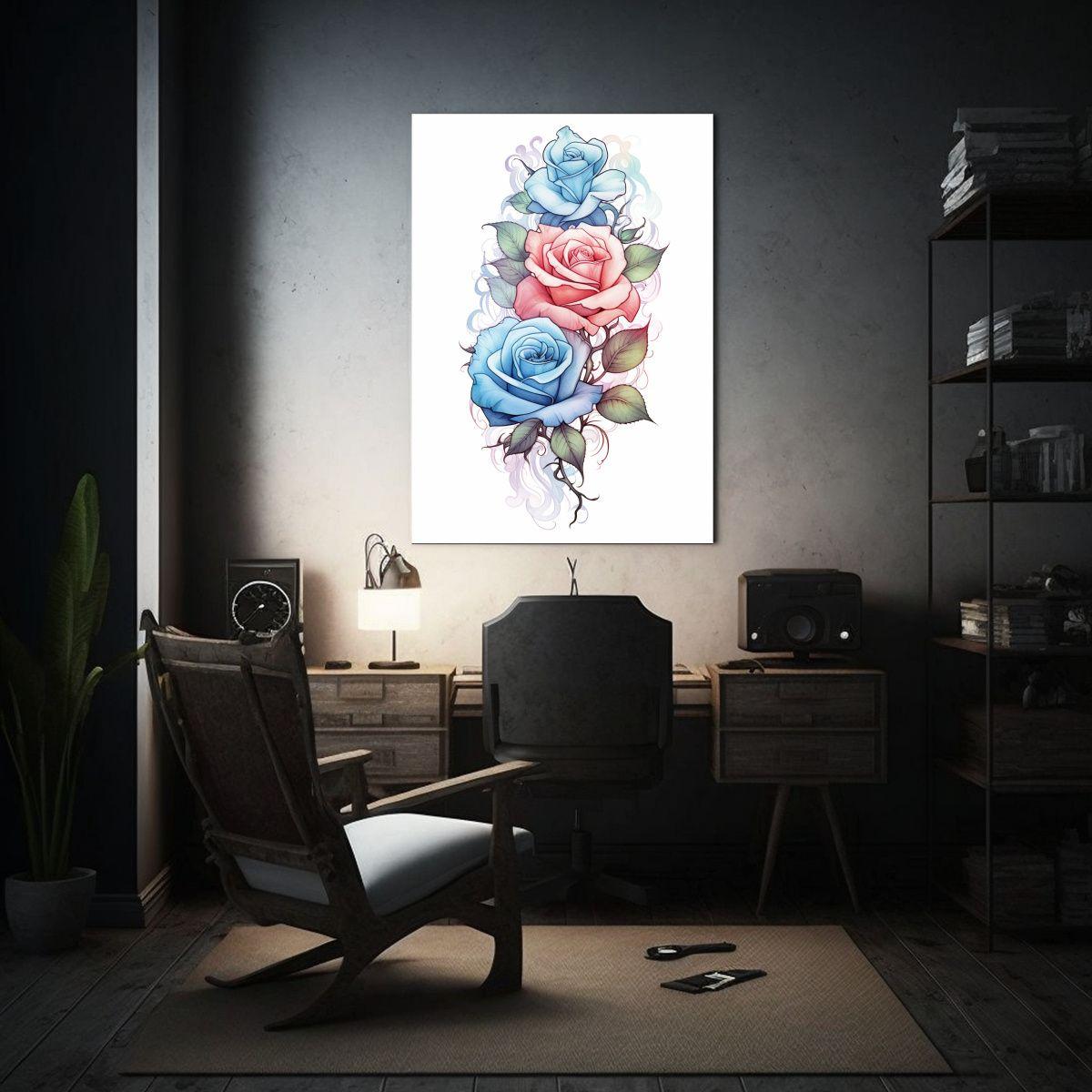 Cuadro Floral Con Tres Rosas Colgantes En Fondo 20x30cm-2