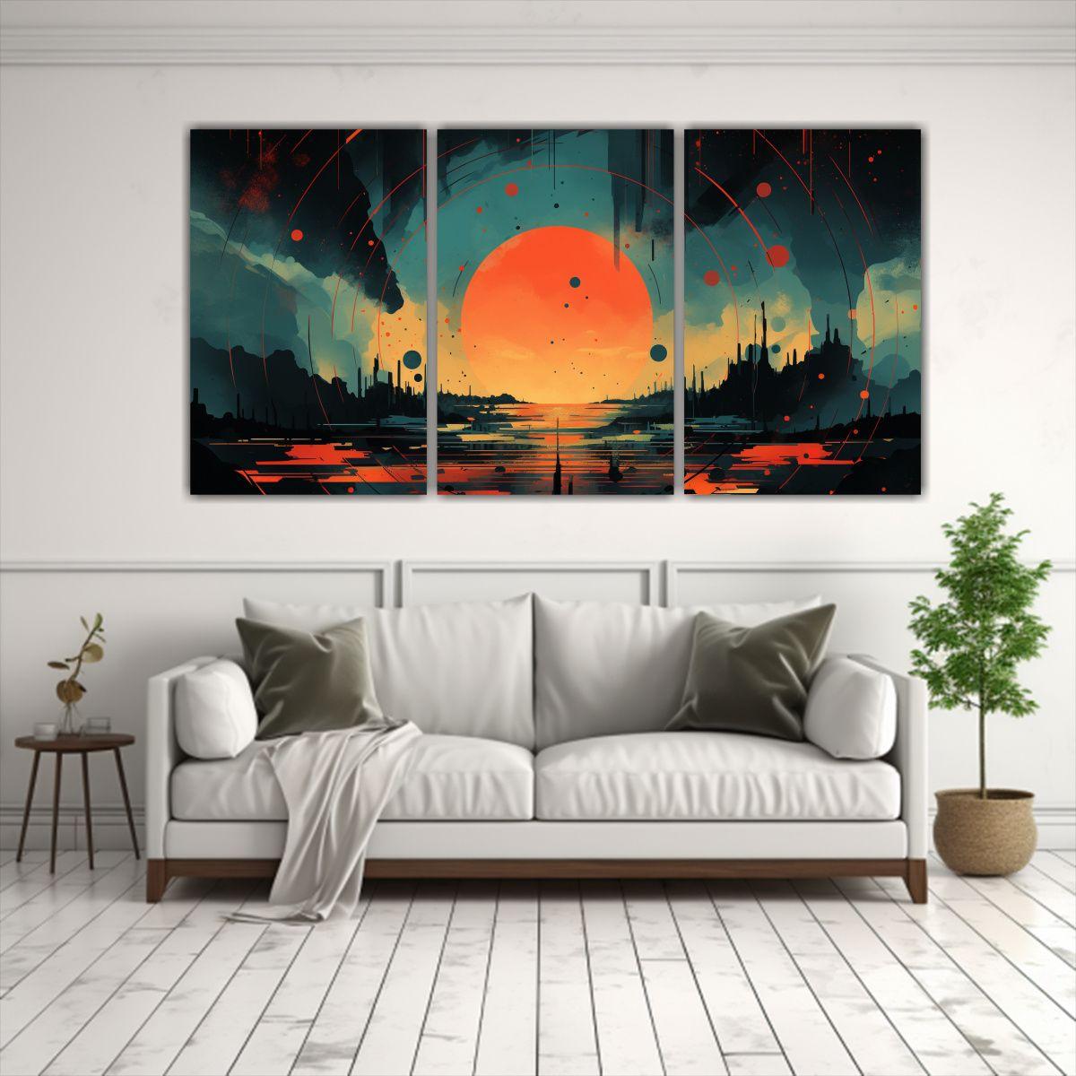 Pintura Decorativa Con Círculo Y Colores Planos 150x75 Cm-2