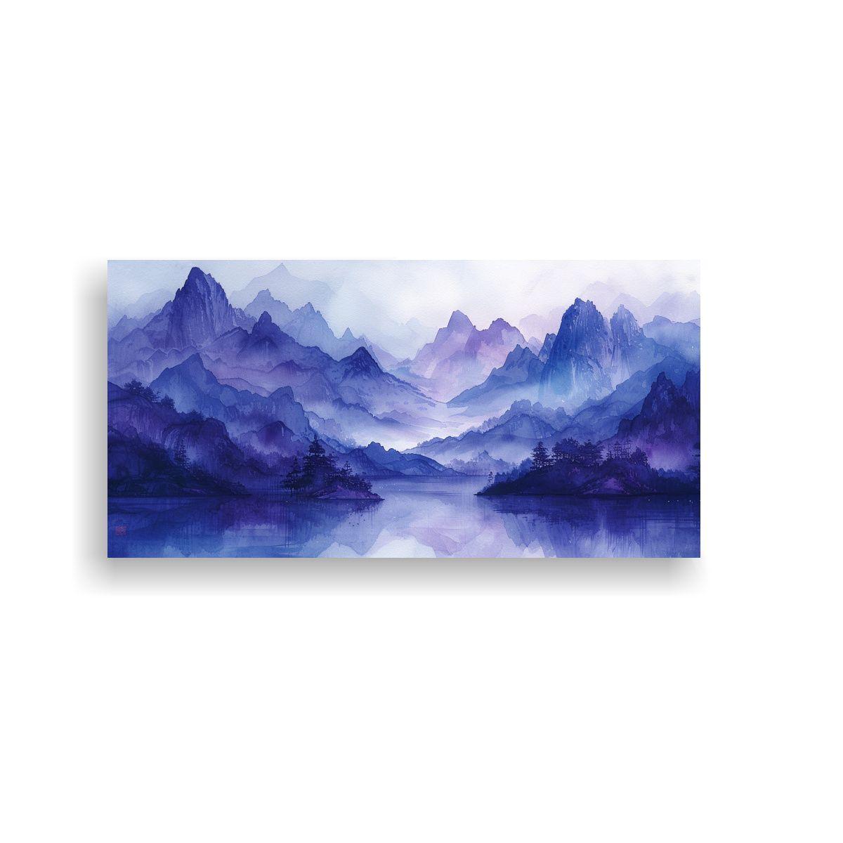 Pintura Acuarela Paisaje Montañas Neblinosas 120x60cm-0