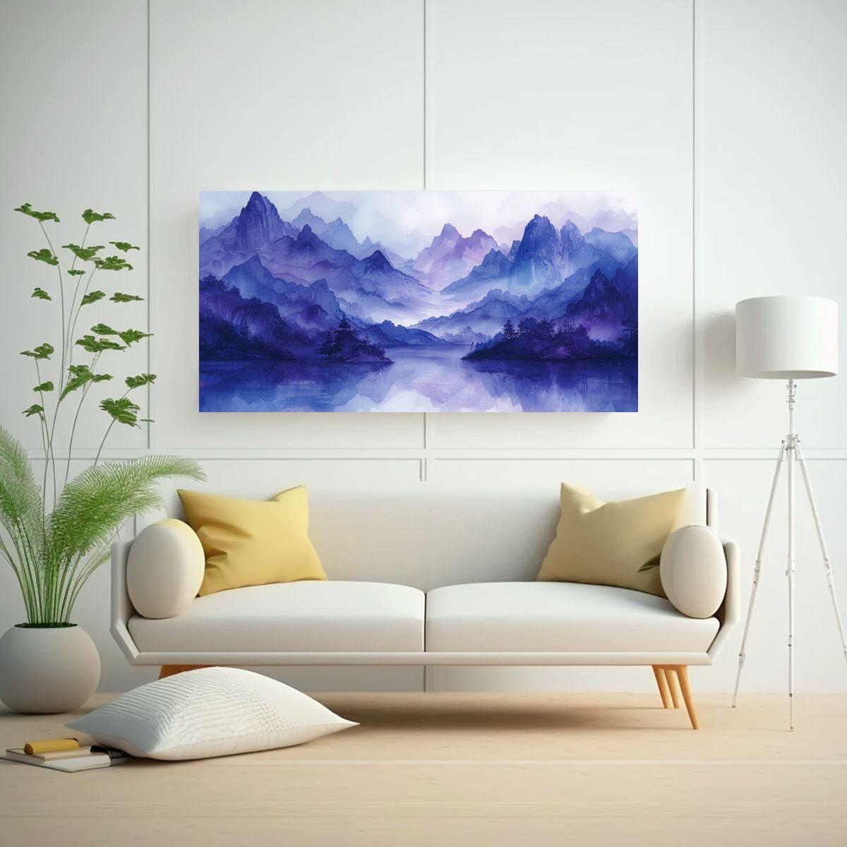 Pintura Acuarela Paisaje Montañas Neblinosas 120x60cm-2