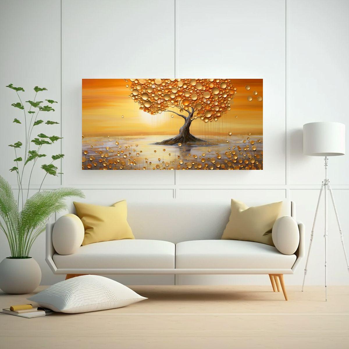 Cuadro Expresión Único Árbol Monedas Naranjas 80x40cm-2
