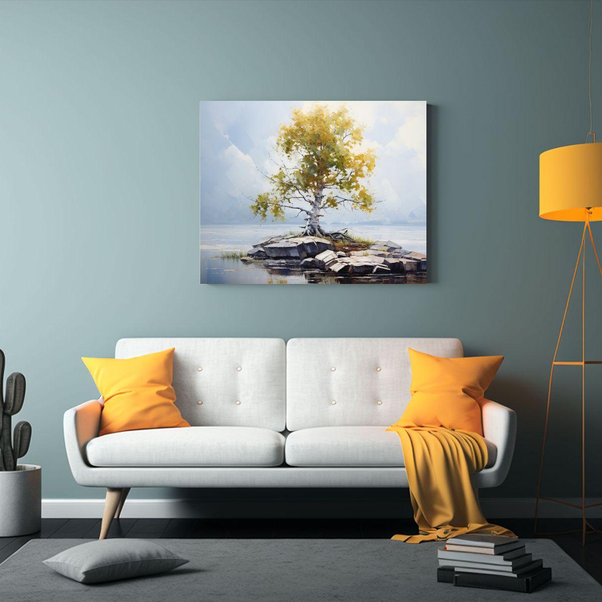 Pintura Abstracta De Un árbol Bonsái De Abedul En óleo De 90x60cm-2