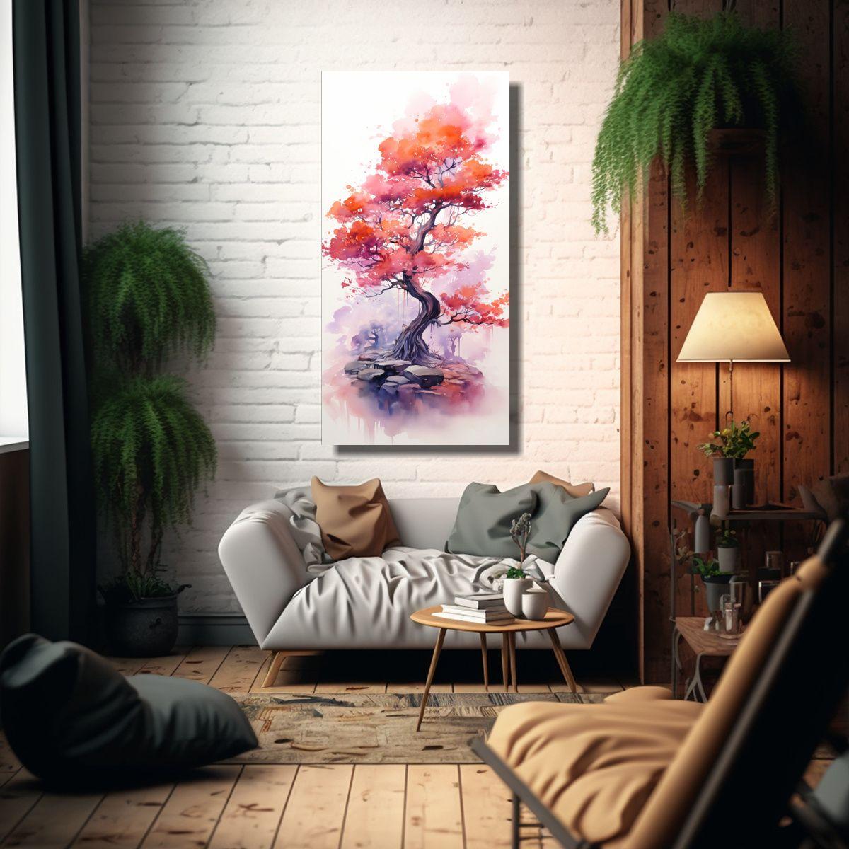 Cuadro Abstracto A Juniper Tree Naranja Y Rosa 70x140cm-2