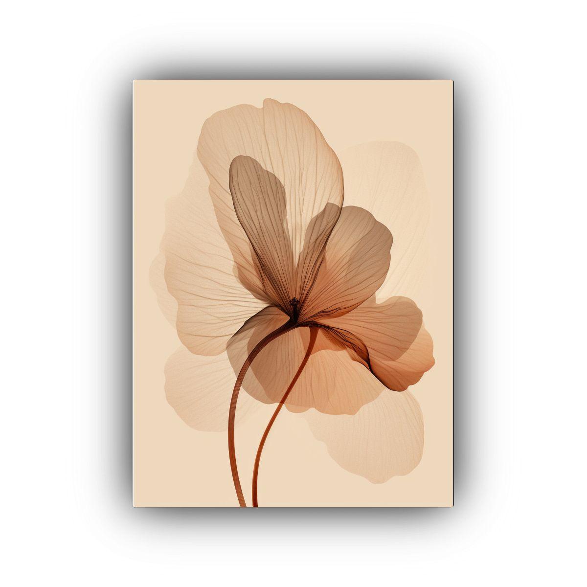 Pintura Floral Elegante En Beige Con Líneas 60x90 Cm-0