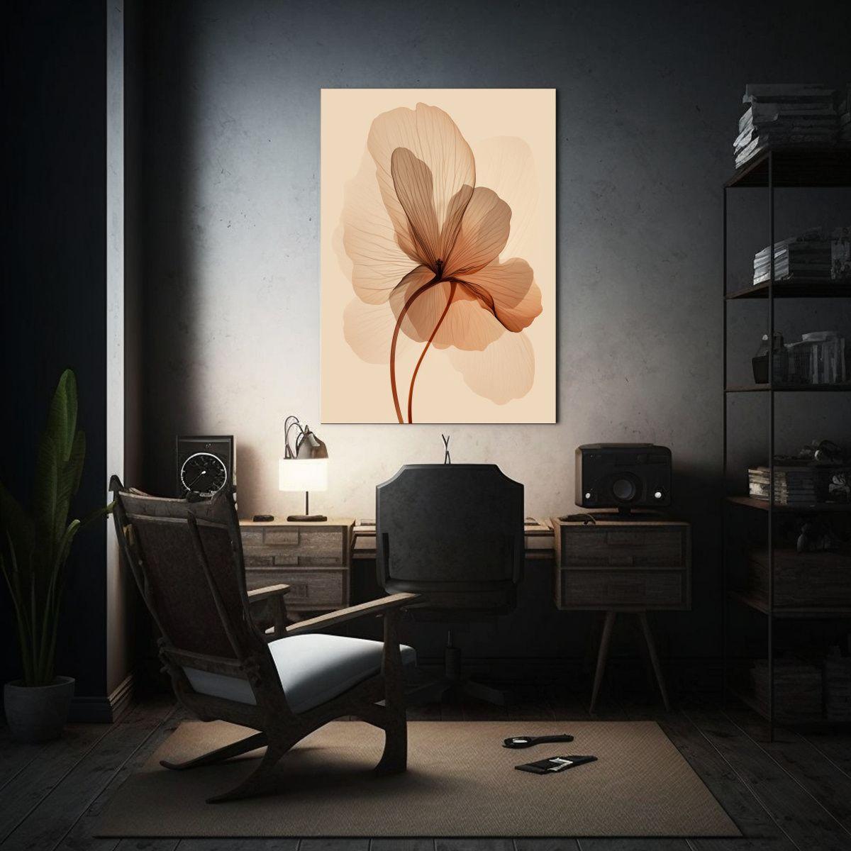 Pintura Floral Elegante En Beige Con Líneas 60x90 Cm-2