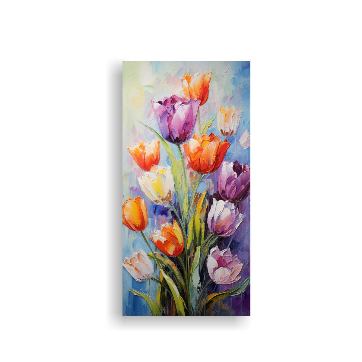 Pintura Majestuosas Tulipanes En Lienzo, Colores 20x40cm-0