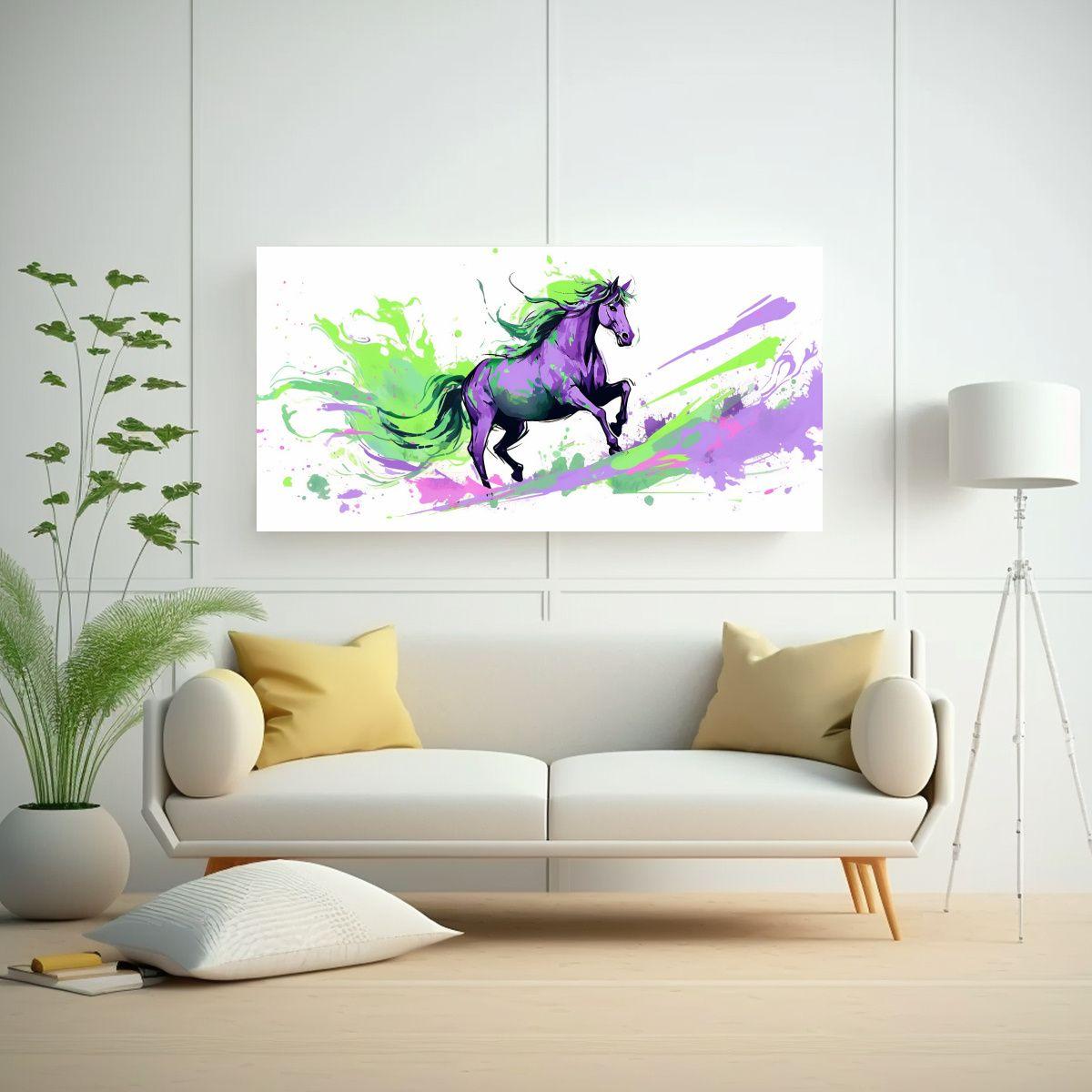 Cuadro Bastidor Madera Mula Verde Púrpura Arte 140x70cm-2