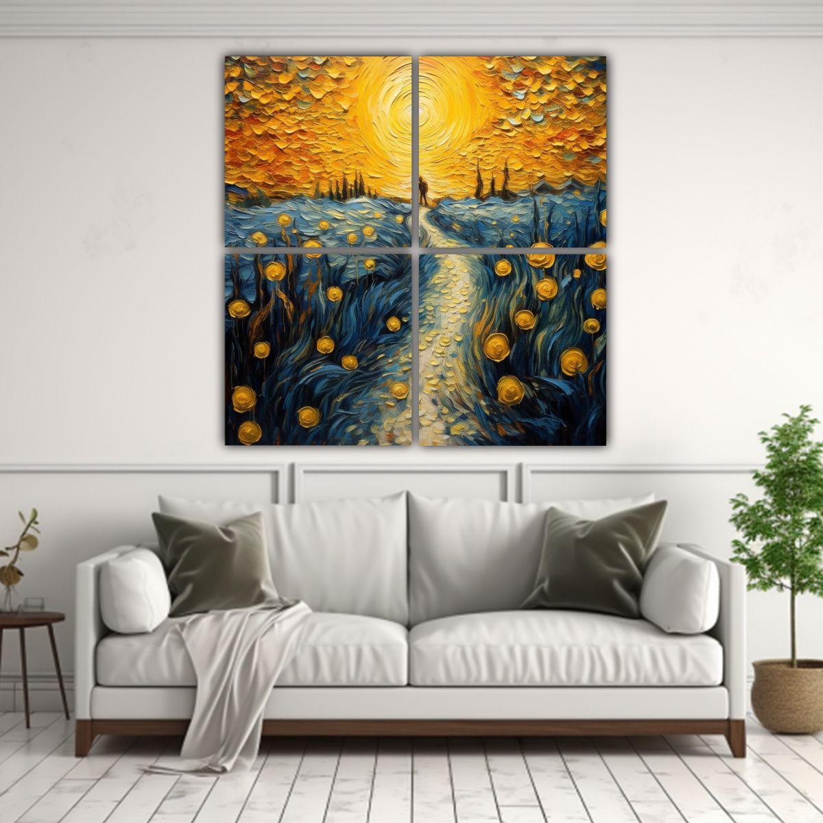 Cuadros Con Brillantes Líneas En El Campo Eterno 160x160 Cm-2