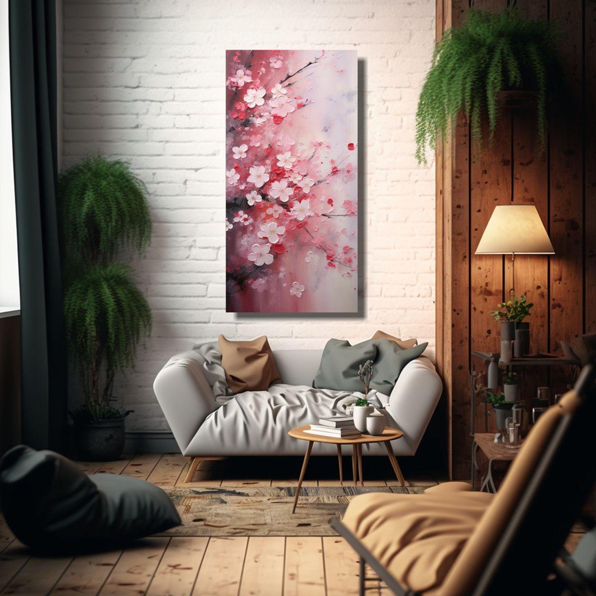 Cuadro Abstracto Belleza Efímera De Los Cerezos 80x160cm-2