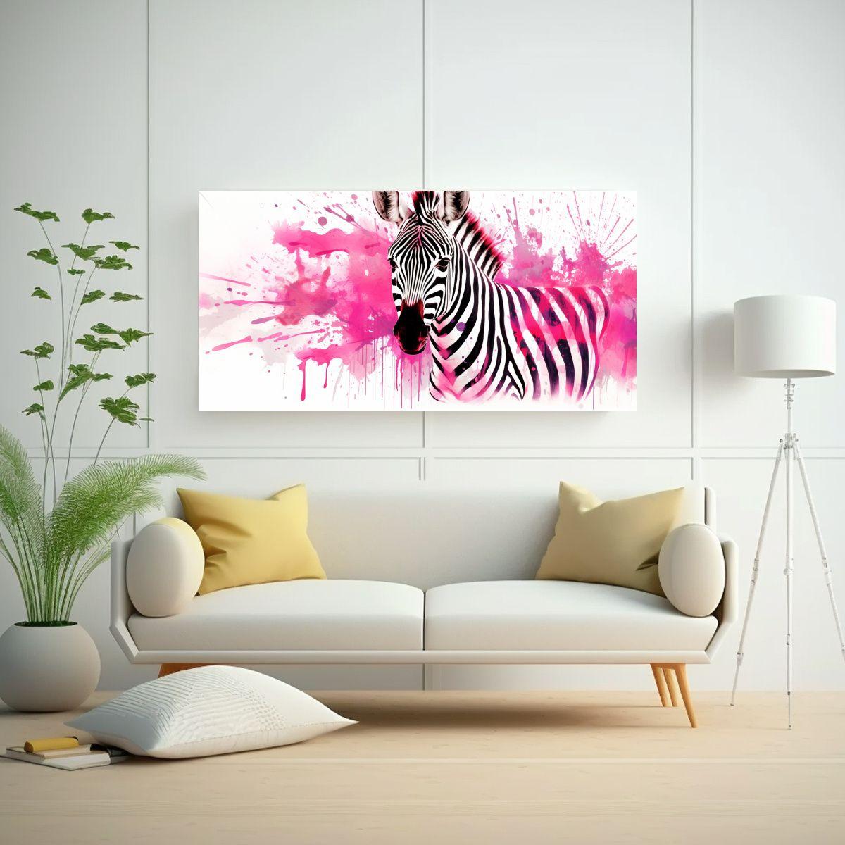 Cuadro Zebra En Acuarelas Y Colores Rosa Estilo 80x40cm-2