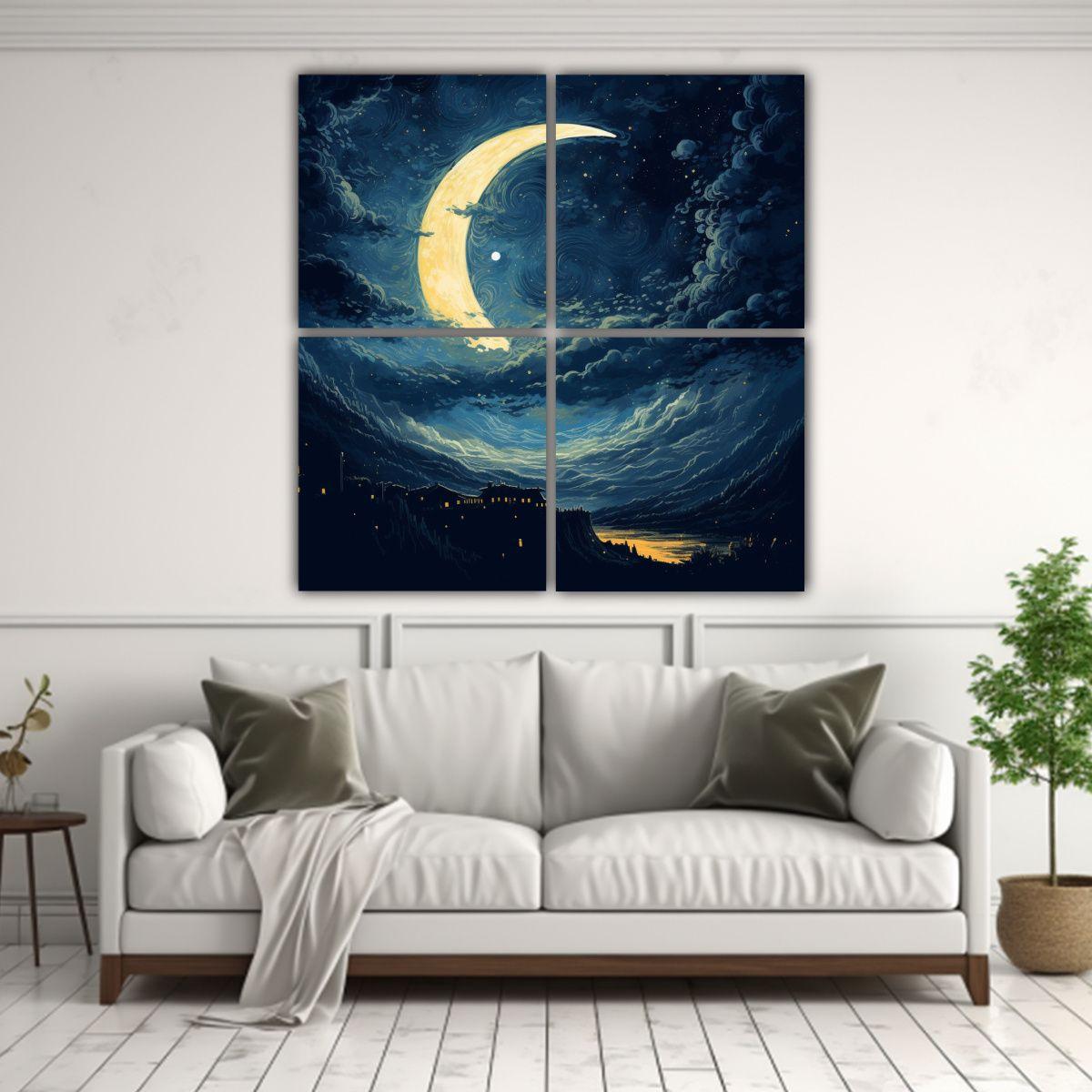Cuadro Decorativo Calidos Alegre Noche Luna Cielo 100x100 Cm-2