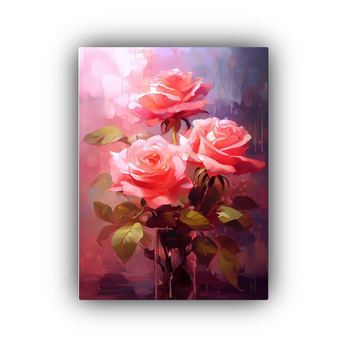 Pintura Decorativa De Rosas Rosas Sobre Fondo 40x50cm-0