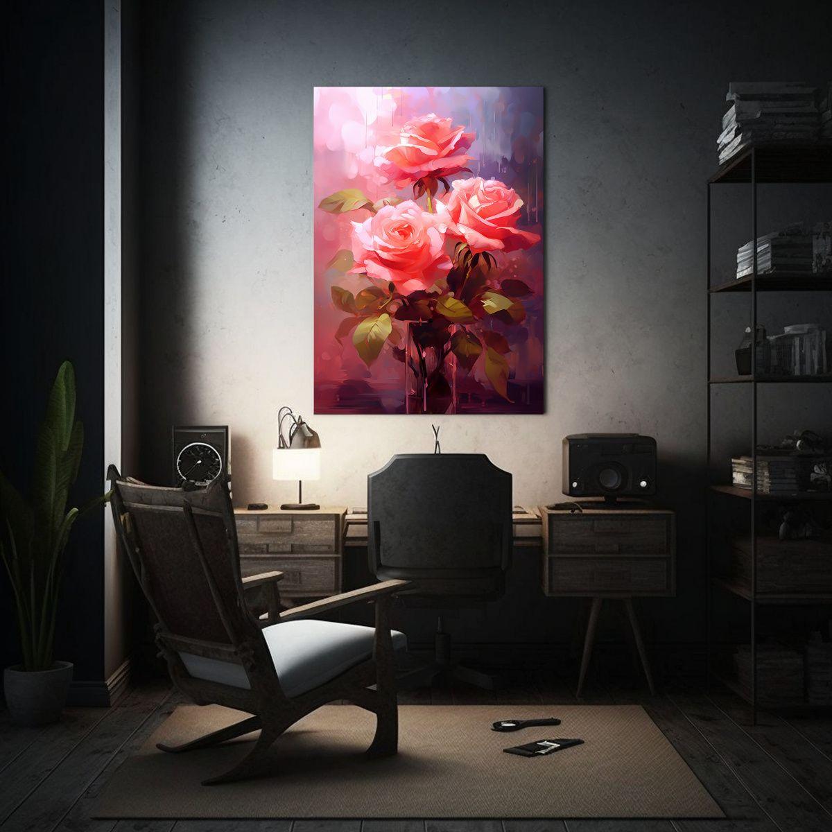 Pintura Decorativa De Rosas Rosas Sobre Fondo 40x50cm-2