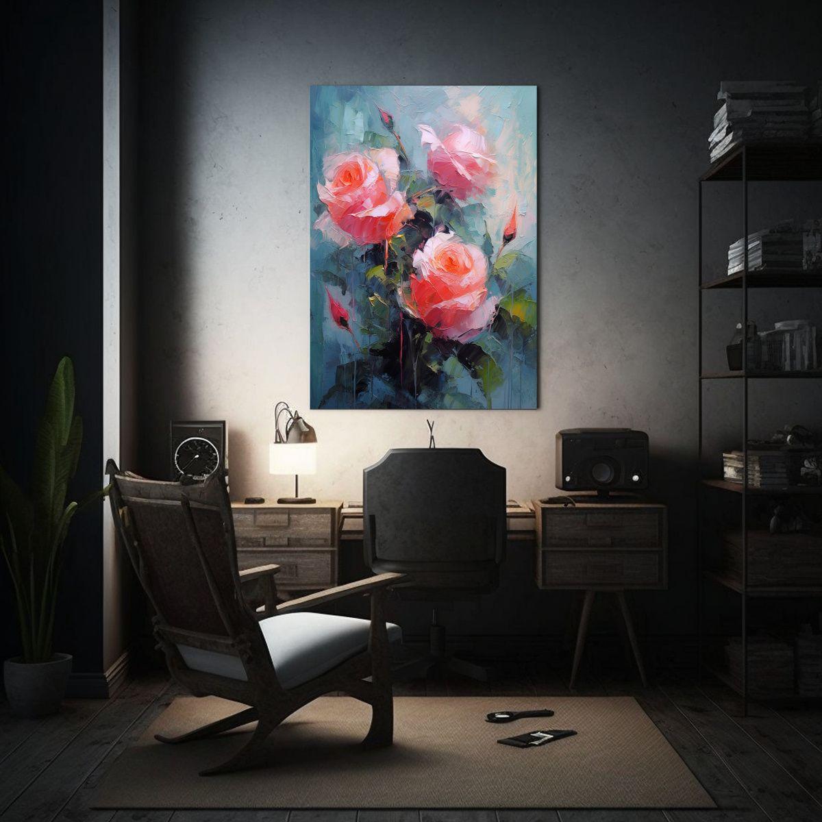 Pintura Al óleo De Rosas En Lienzo Vertical 60x90 Cm-2