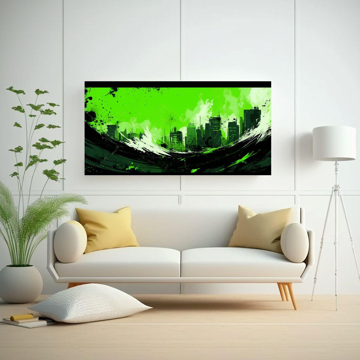 Cuadro Conceptual En Colores Verde Y Negro En 100x50cm-2