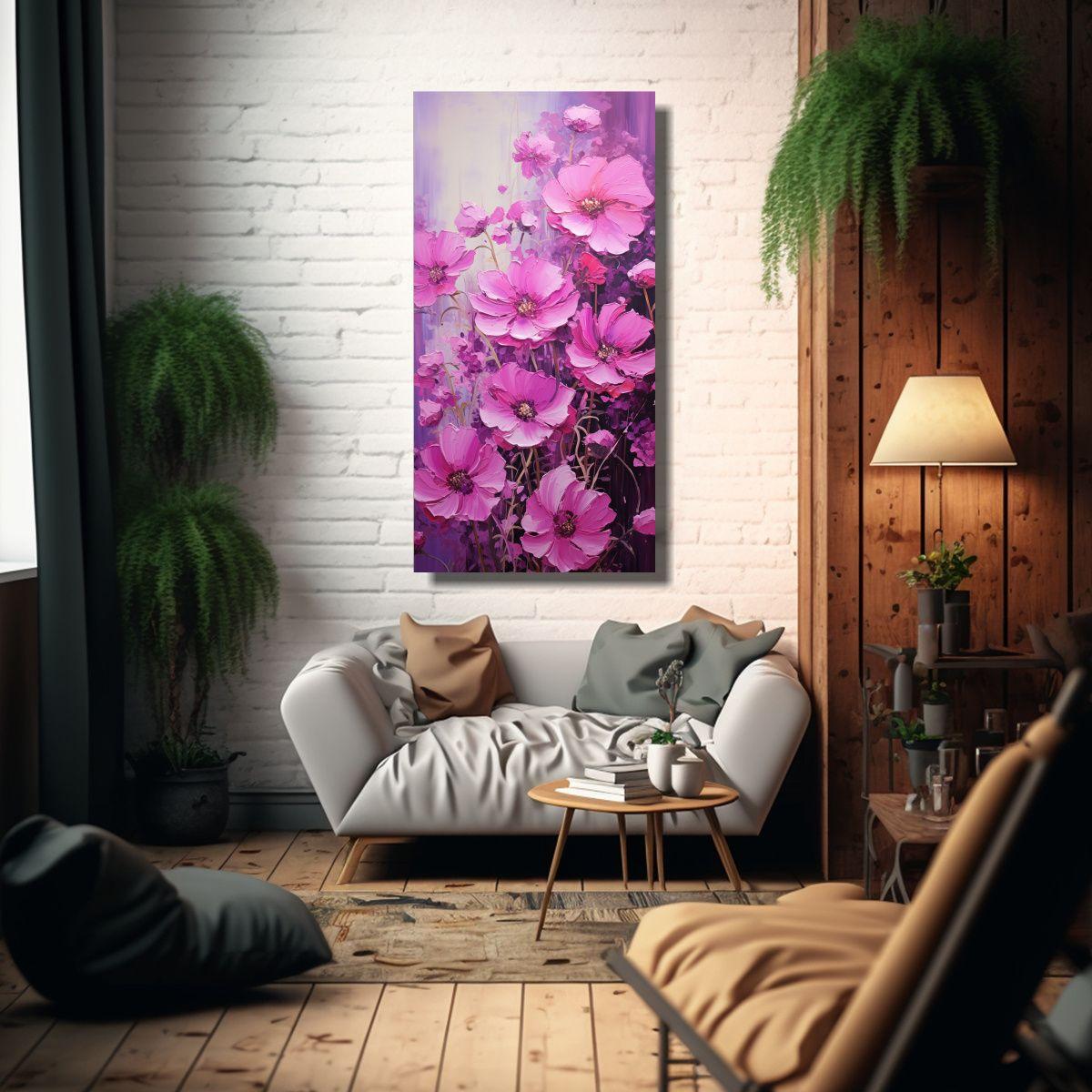 Pintura En Lienzo De Flores En Colores Cálidos 80x160cm-2