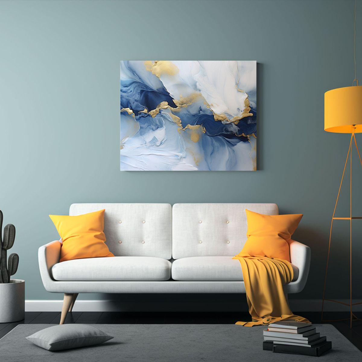 Cuadro Abstracto En Tela Con Colores Oro Y Azul 65x50cm-2