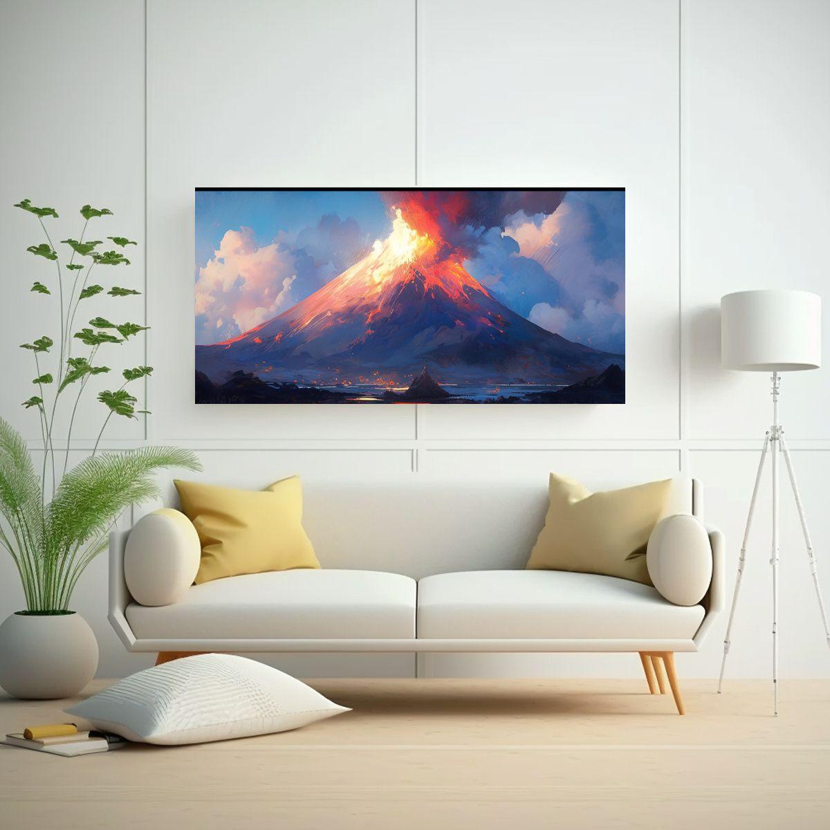 Pintura Abstracta De Un Volcán Con Colores 160x80cm-2