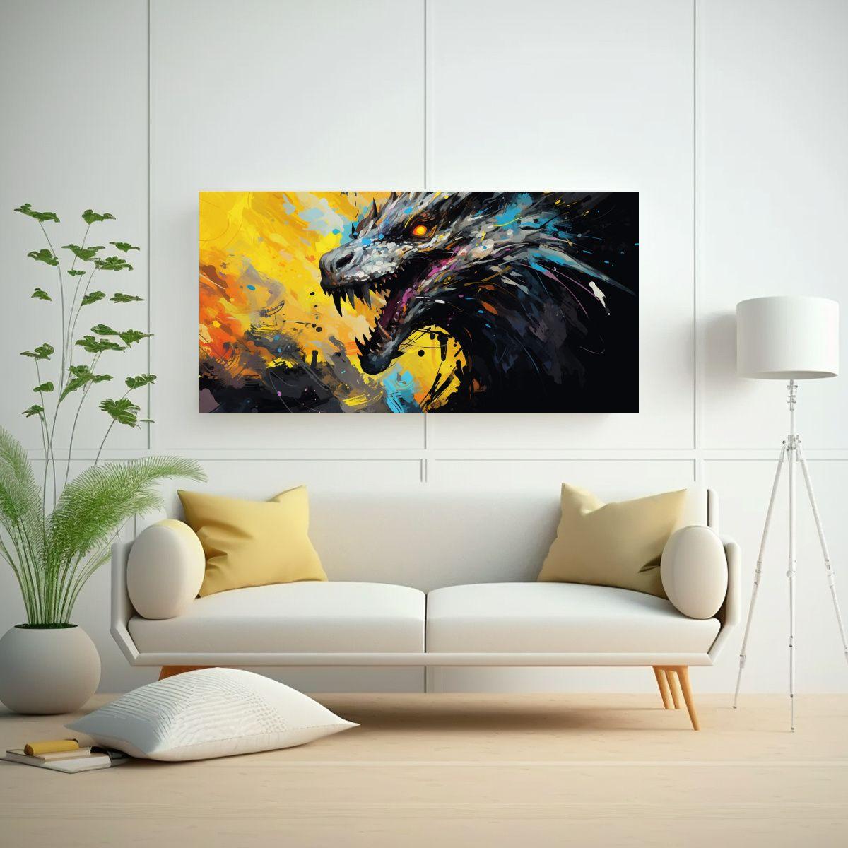 Pintura De Cocina Tema Dragón En Colores Vibrante 140x70cm-2