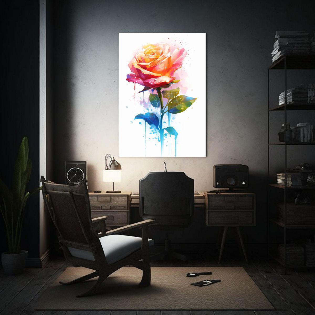 Cuadro Acuarela De Una Rosa Floreciente Arte 50x75cm-2