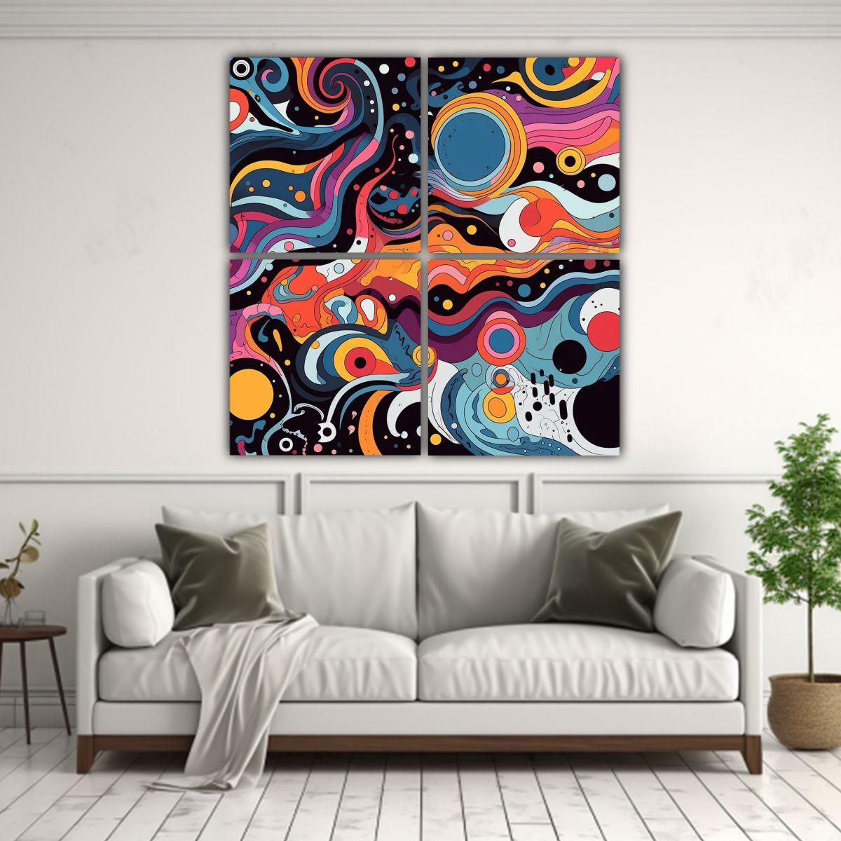 Cuadriptico Abstracto Con Patrones Combinados Y 140x140 Cm-2