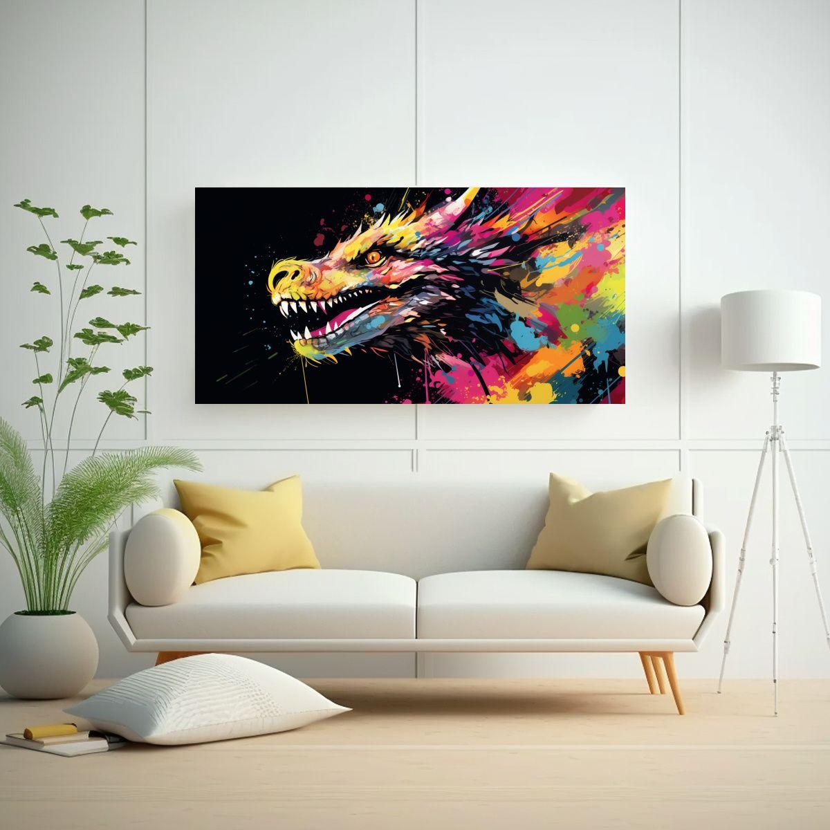 Pintura De Pared Dragón En Colores Arcoíris Y Am 60x30cm-2