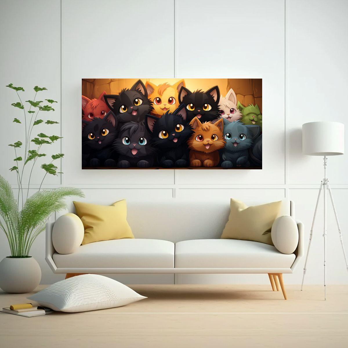 Cuadro Creativo De Belleza Con Multitud De Gatos 140x70cm-2