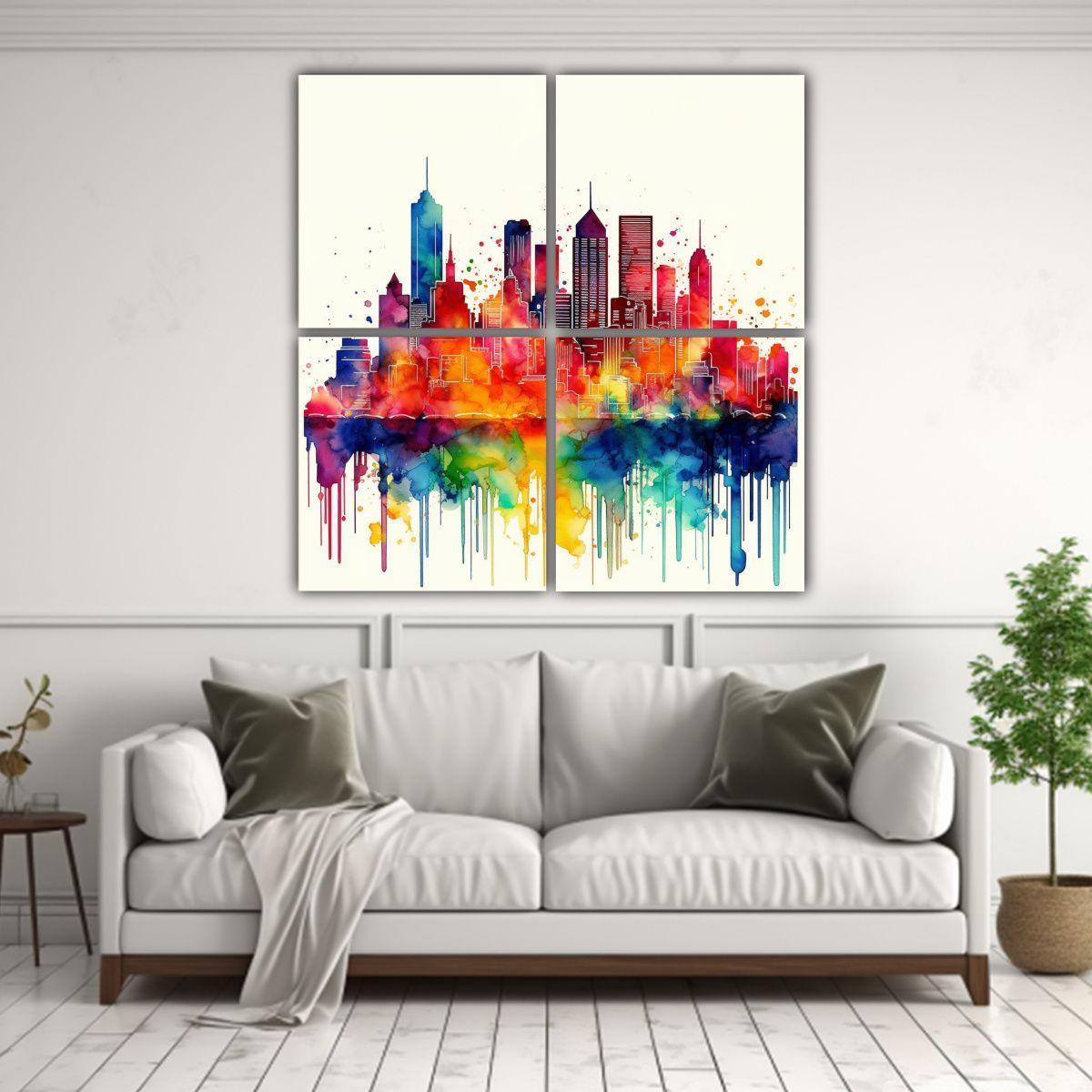4 Cuadros Movimiento Arte Callejero Yeehaw Ciudad 140x140 Cm-2