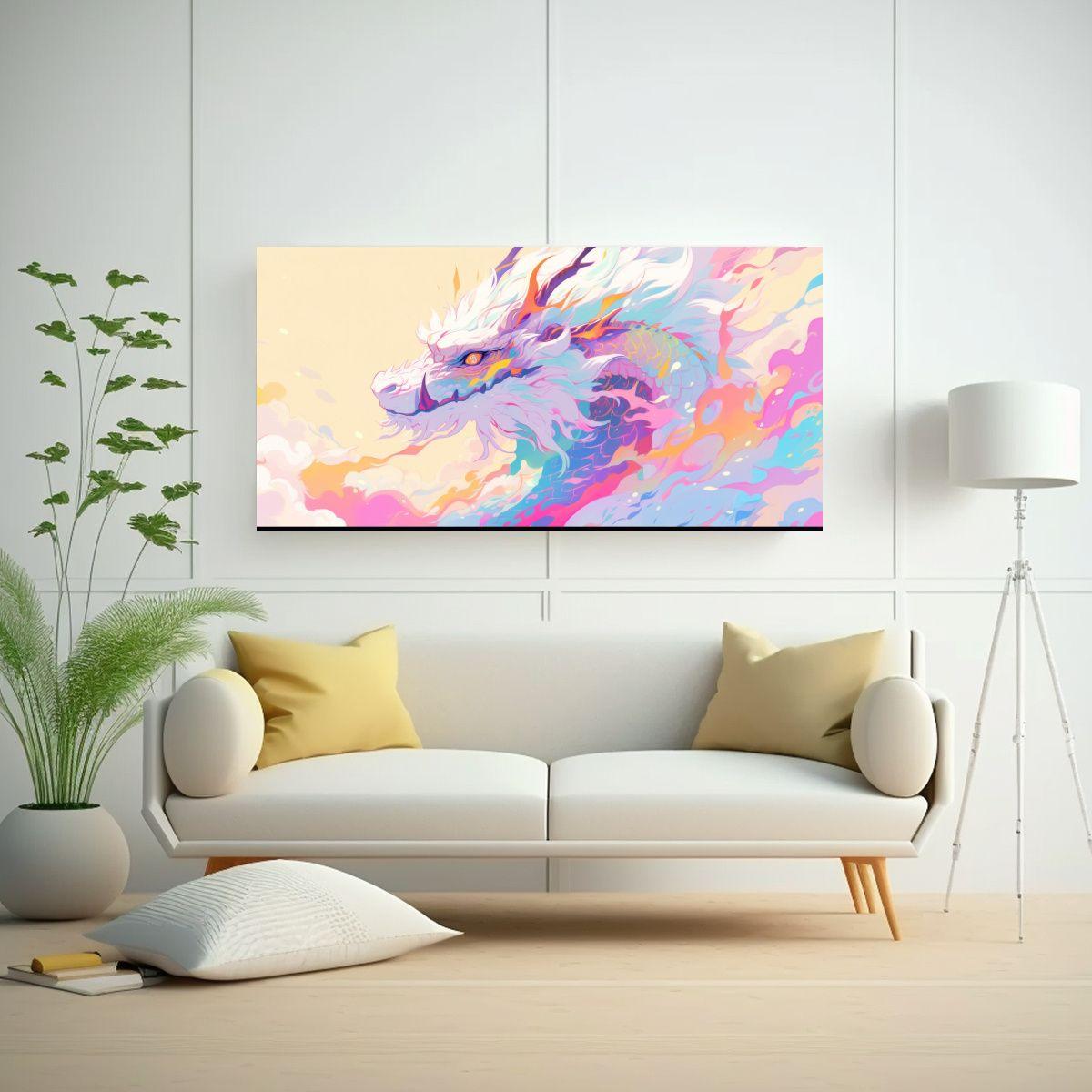 Pintura Dragón Arcoíris Y Pastel En Estilo 80x40 Cm-2
