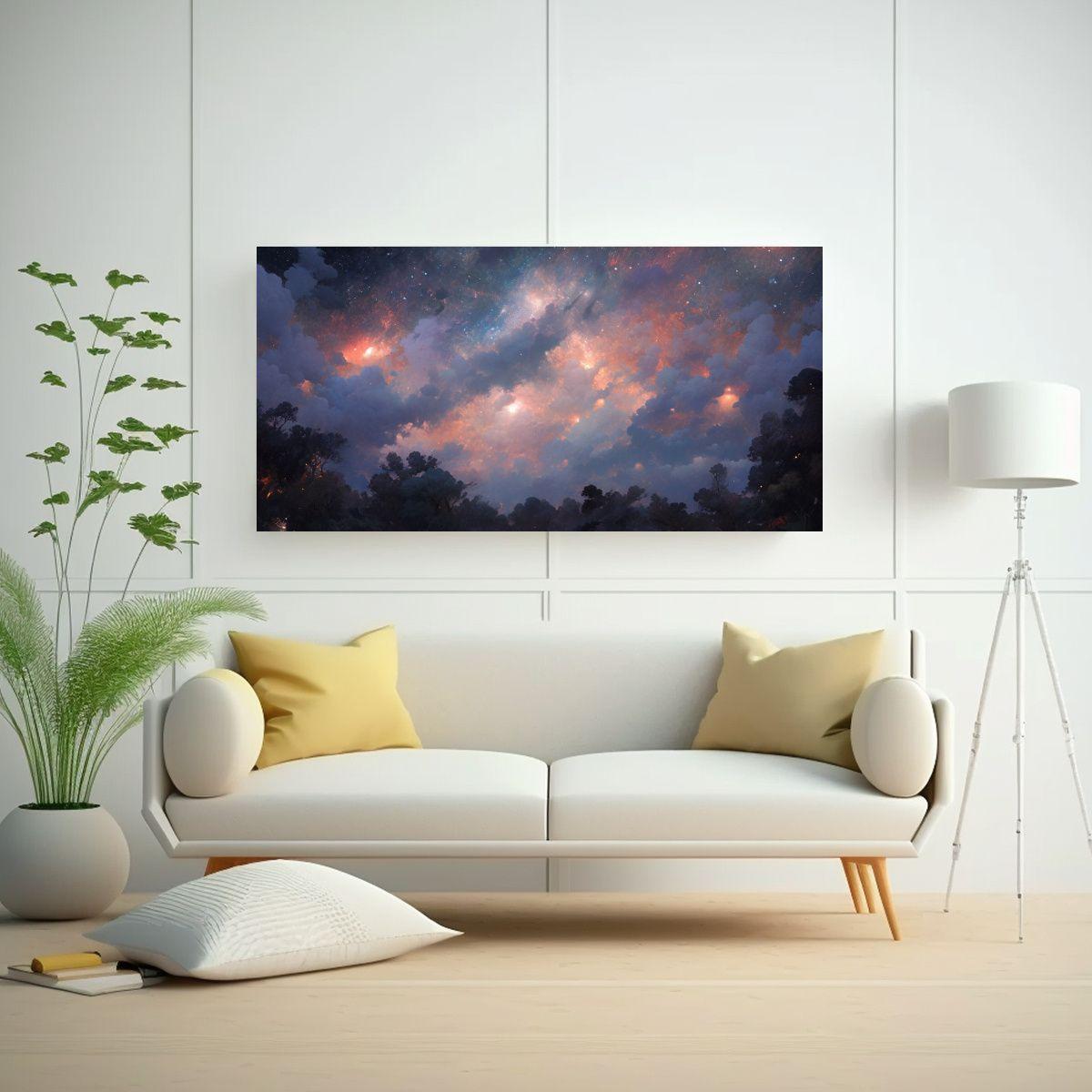Pintura Decorativa Nocturna Con Arcoíris Y Tonos 40x20cm-2