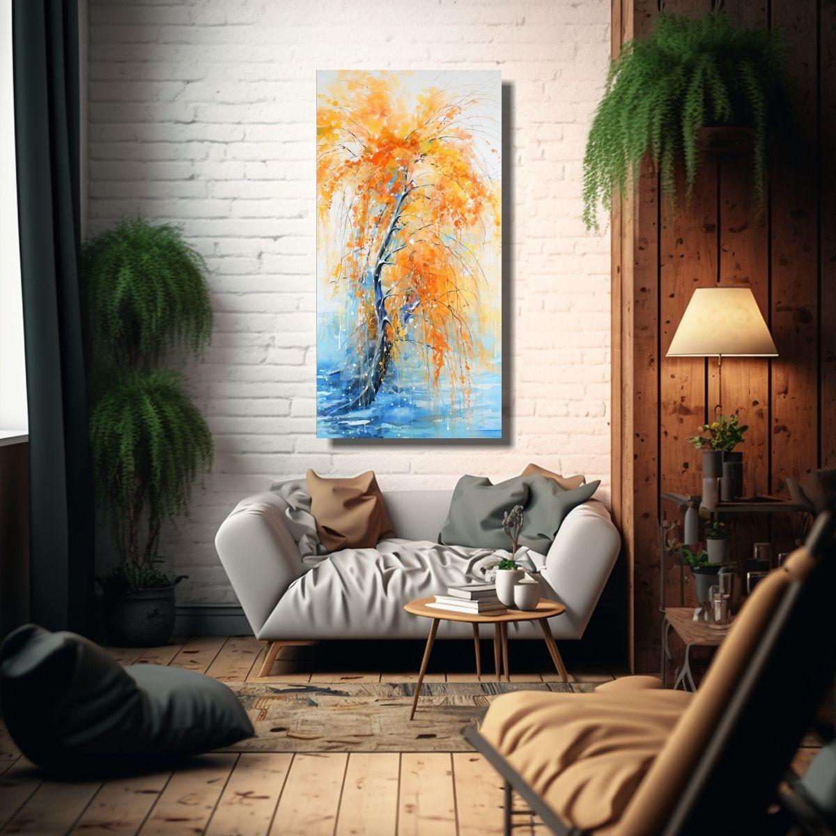Pintura Abstracta De árbol De Sauce En Colores 60x120 Cm-2