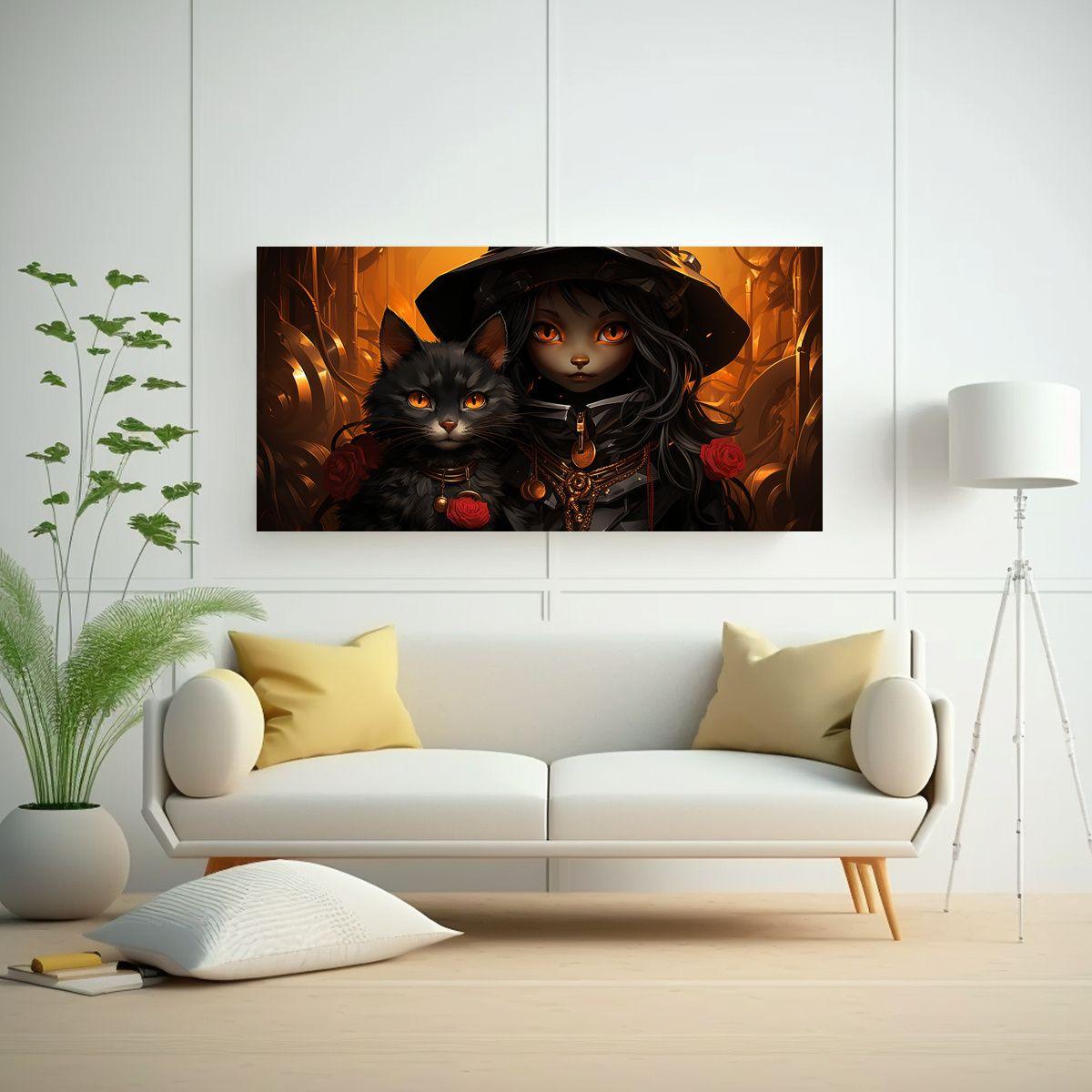 Cuadro Cuadro Simétrica Gatos Negros Apilados, 60x30cm-2