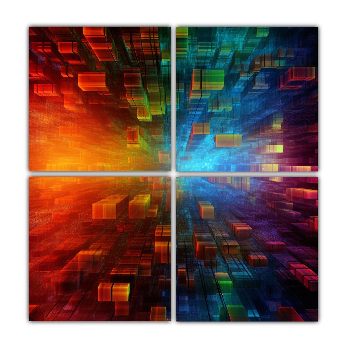 Cuatro Telas En Bastidor Cuadro Temática Fondo 120x120 Cm-0