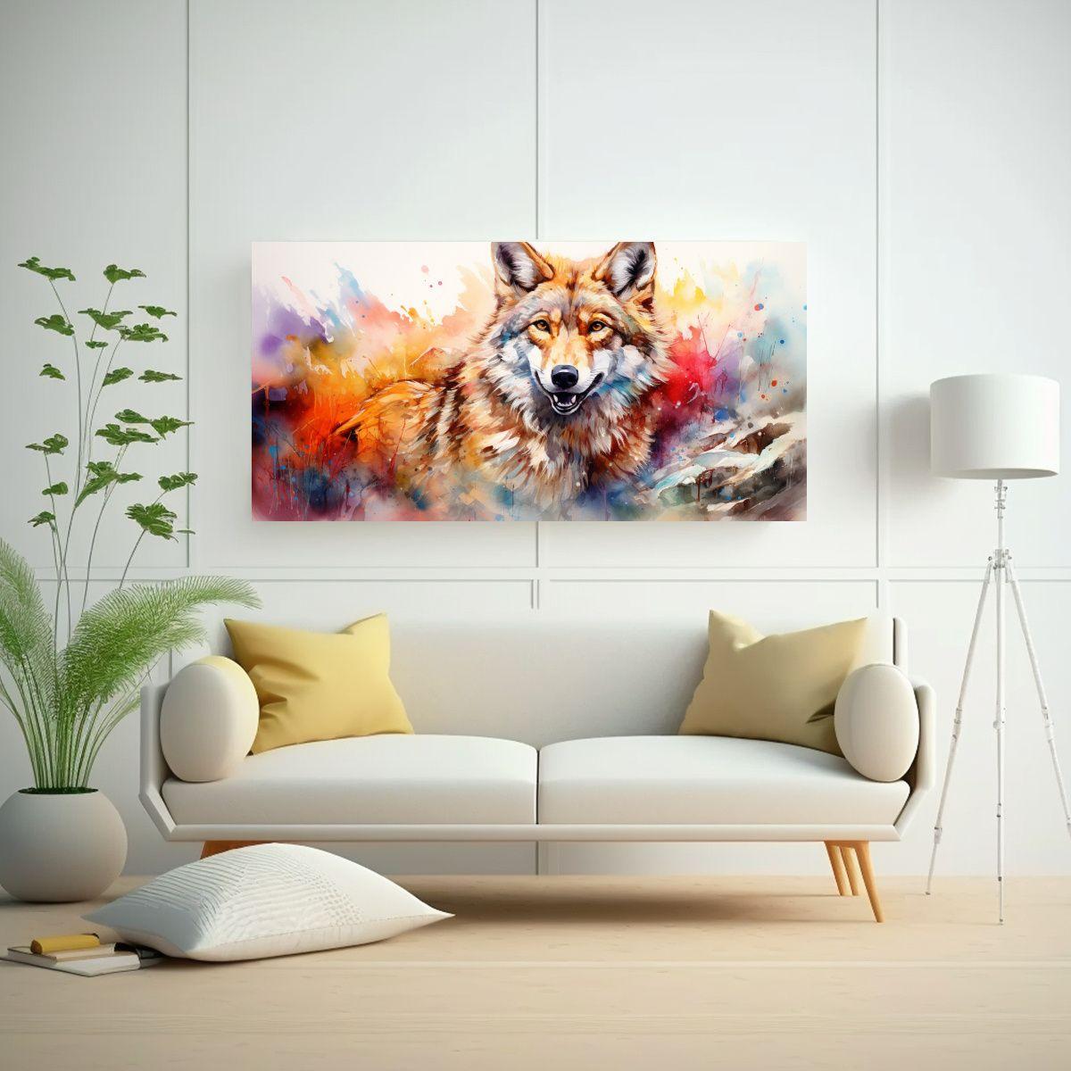 Pinturas Arte Moderno: Coyote Colorido Estilo 140x70cm-2