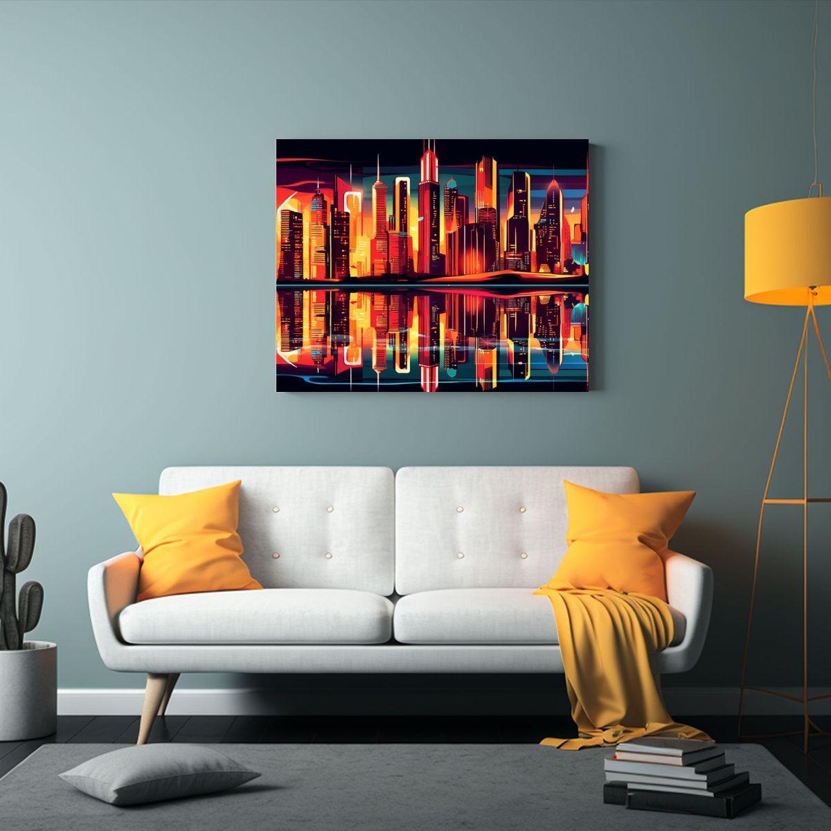 Cuadro Tonos Ciudad Neo Precisión Lienzo Arte Ciudad Modern 50x40cm-2