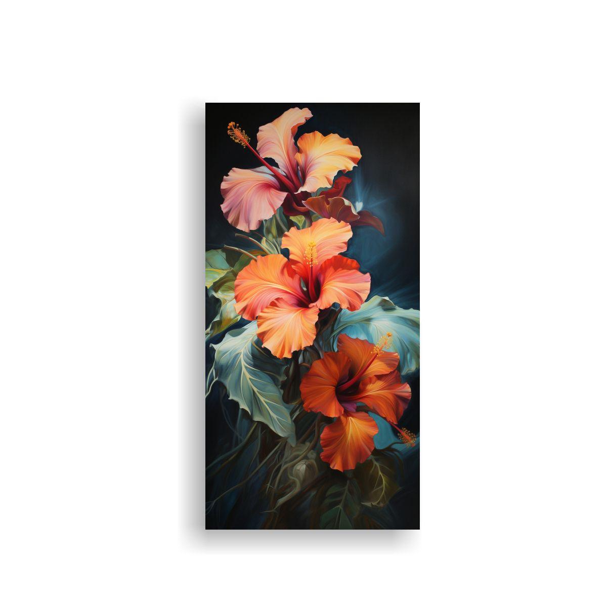 Pintura Abstracta De Hibiscos, Alta Calidad 40x80cm-0