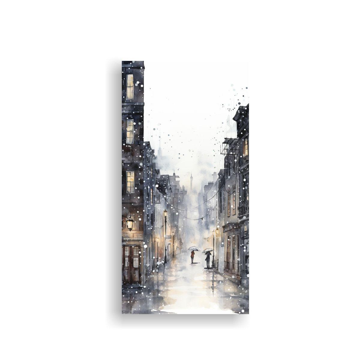 Cuadro De Acuarela De Una Escena Urbana 40x80cm-0