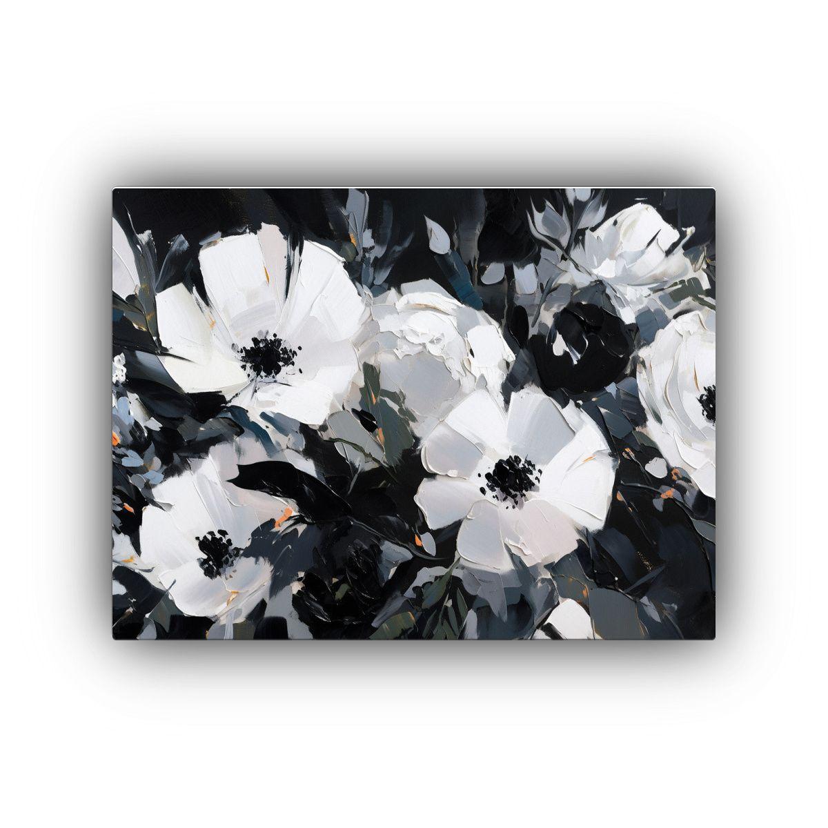 Cuadro Cuadro Moderna Flores Blanca Y Negra En Lienzo. 40x30cm-0