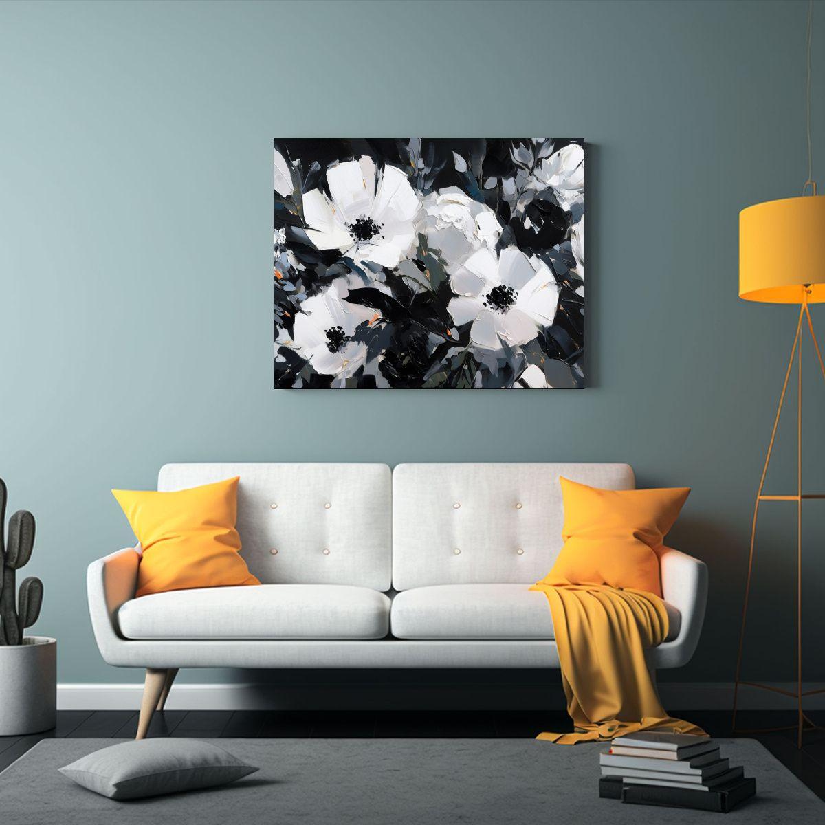 Cuadro Cuadro Moderna Flores Blanca Y Negra En Lienzo. 40x30cm-2